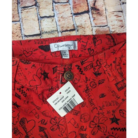 NWT Olsenboye College Road Trip Red & Black Print Skinny Jeans - Picture 4 of 6